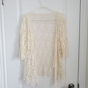 BNWOT Crochet Knit Open Kimono with Tie